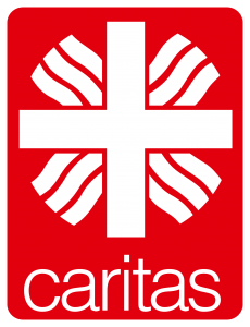 Caritas Logo weiß auf rotem Grund